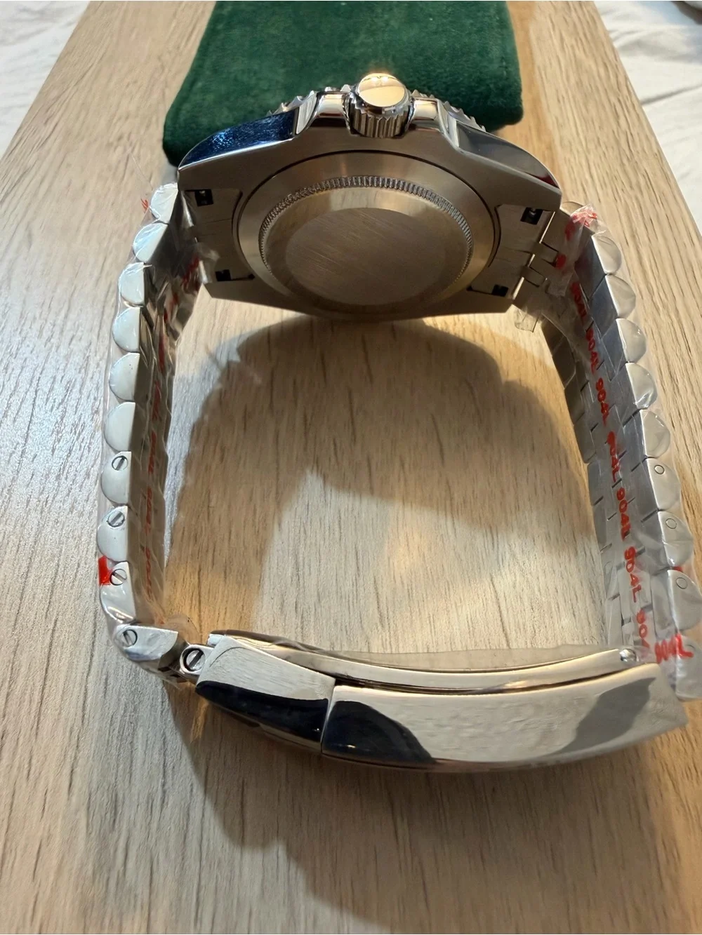 Seiko mod Men's Stainless Steel GMT Watch with Black and Red Bezel